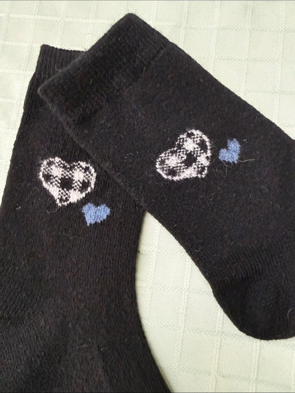 New Black Heart Crew Socks with Small Blue Accent Wool Blend